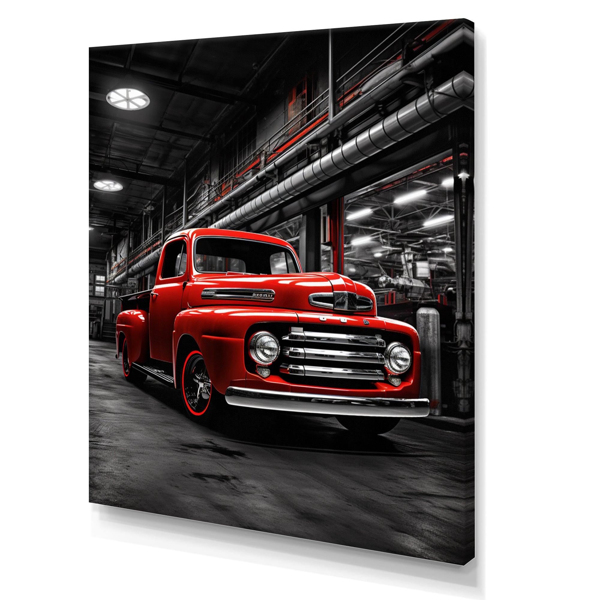 Red Pickup Truck Industrial Elegance - Pickup Truck Canvas Wall Art