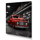 Red Pickup Truck Industrial Elegance - Pickup Truck Canvas Wall Art