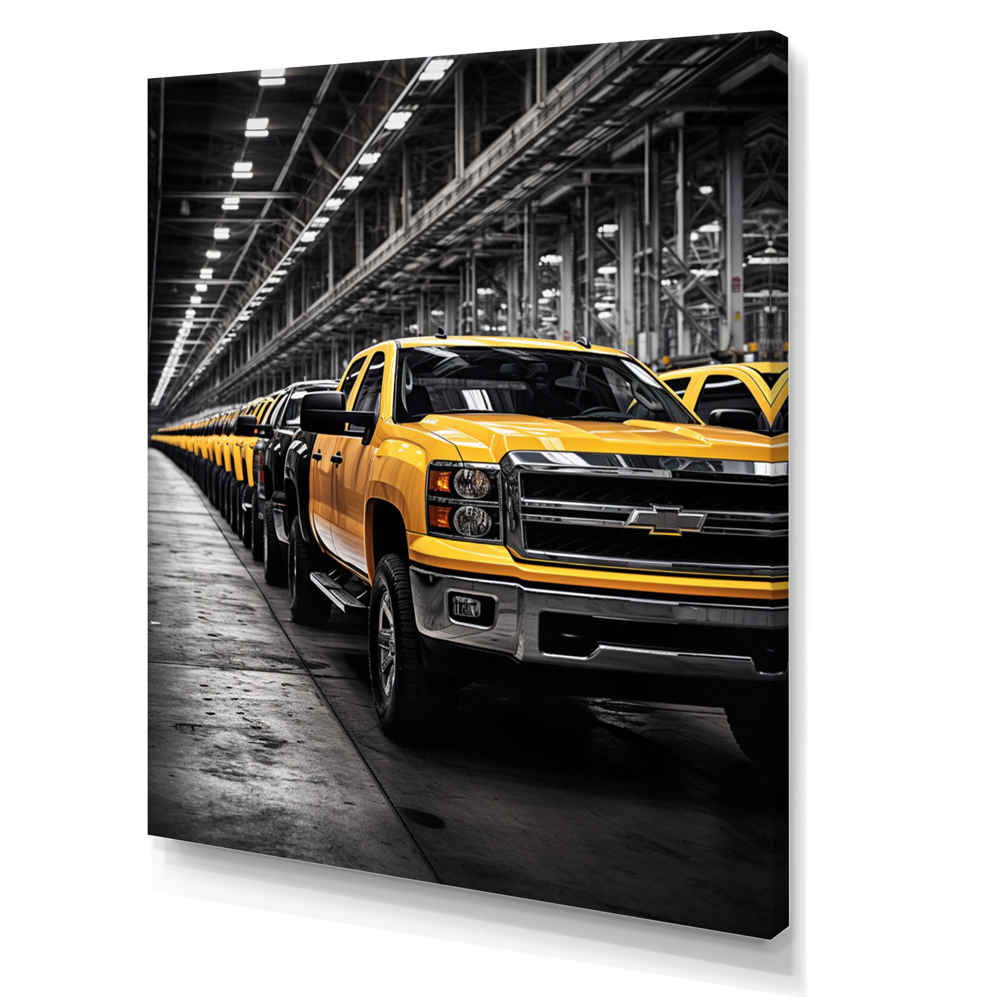 Yellow Pickup Truck Industrial Icons - Pickup Truck Canvas Wall Art