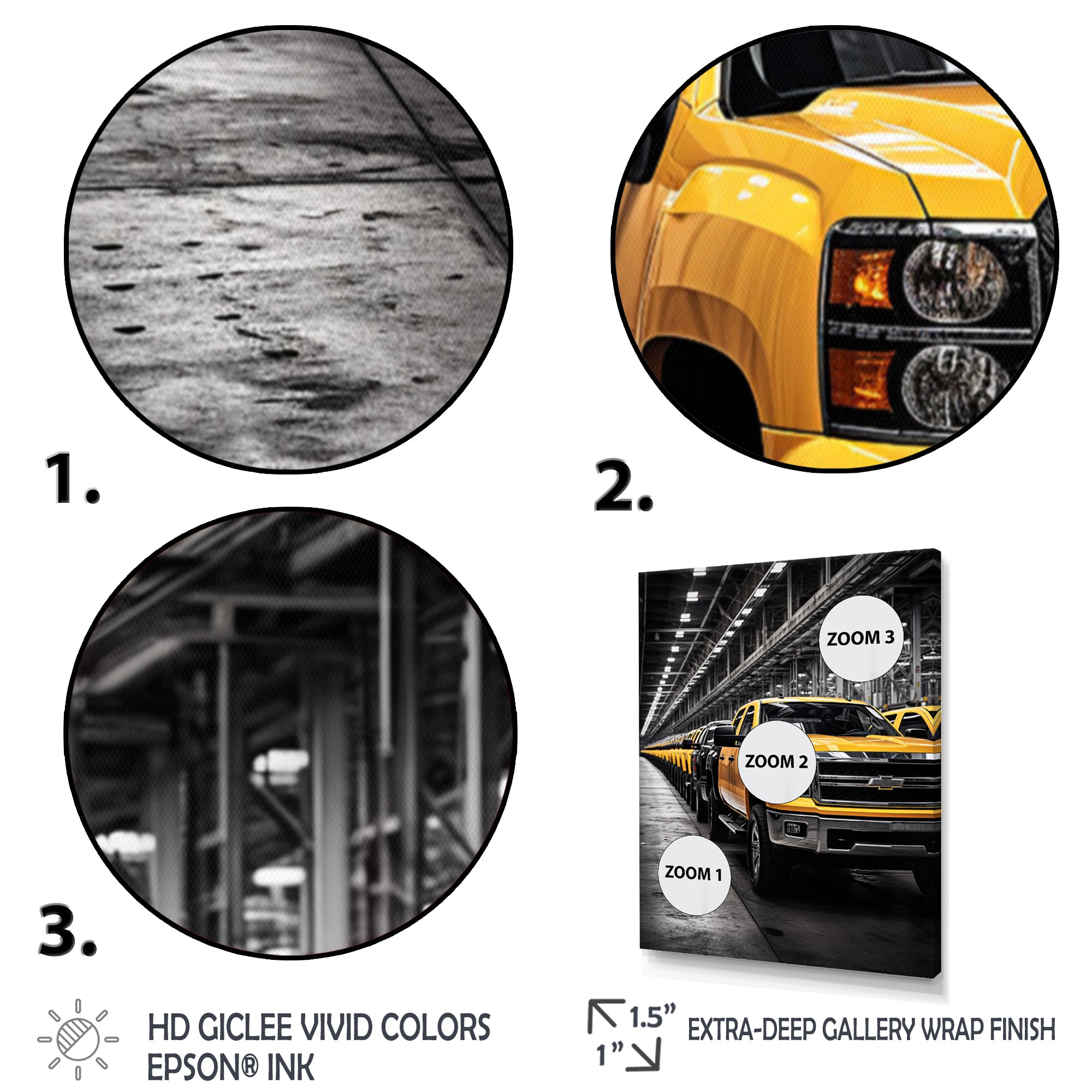 Yellow Pickup Truck Industrial Icons - Pickup Truck Canvas Wall Art