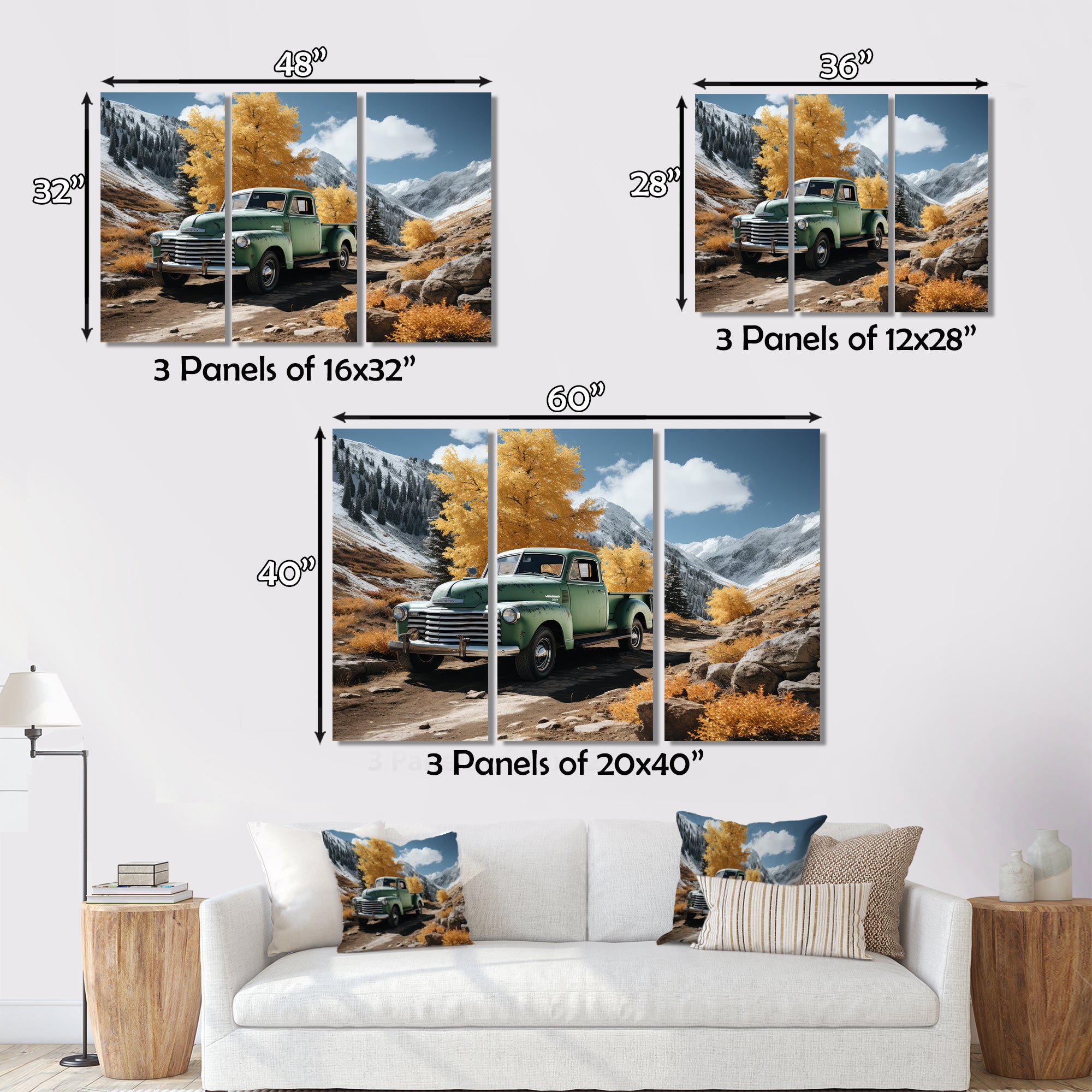 Green Pickup Truck Landscape Adventurers - Pickup Truck Canvas Wall Art