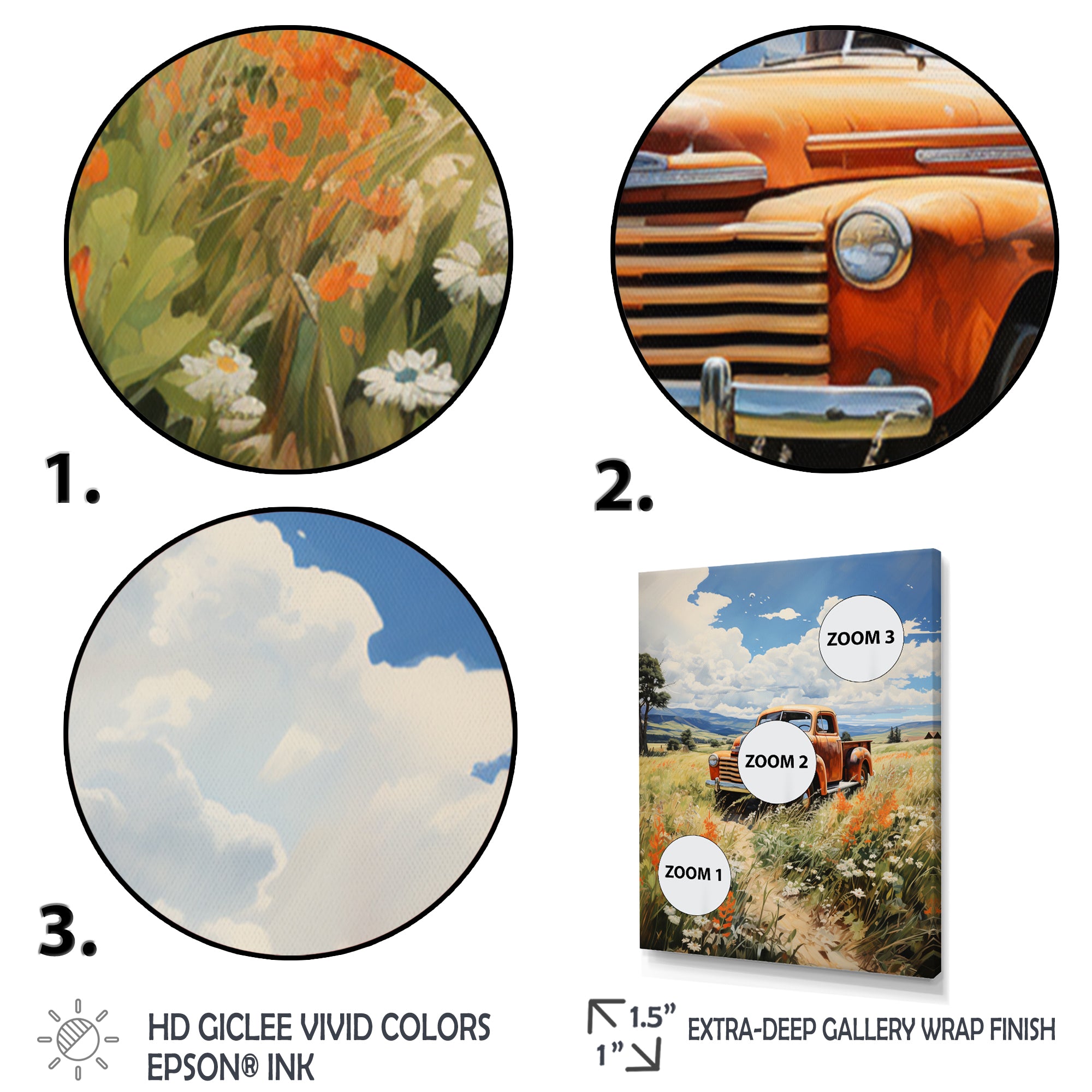 Coral Pickup Truck Luminous Meadows - Pickup Truck Canvas Wall Art