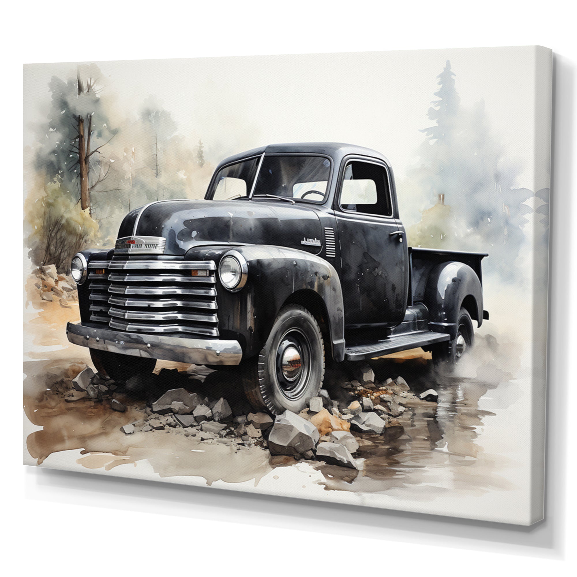 Grey Minimalist Pickup - Pickup Truck Canvas Wall Art