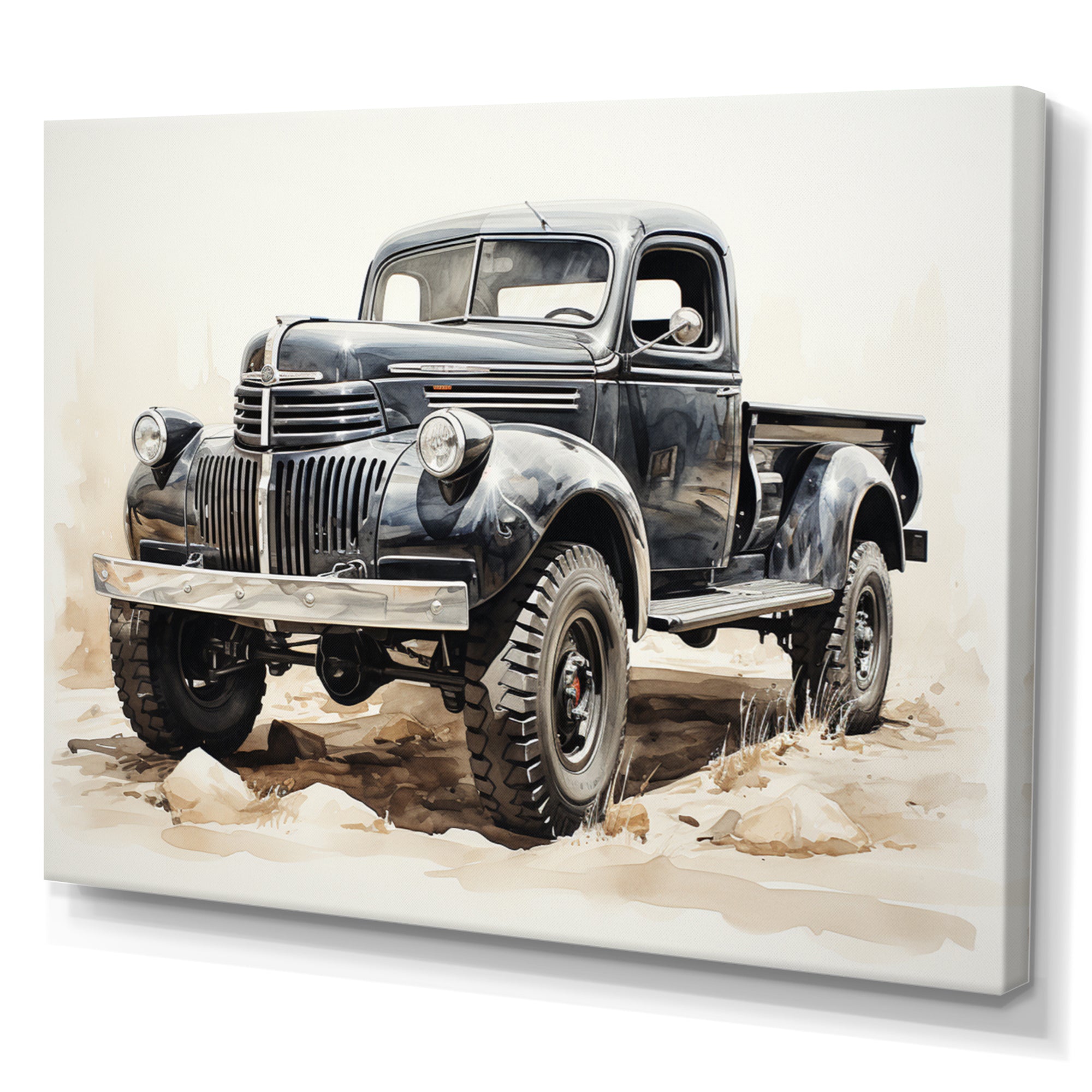 Minimalist Pickup Truck Monochrome - Pickup Truck Canvas Wall Art