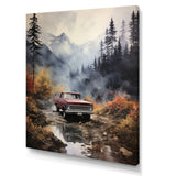 Brown Pickup Truck Misty Mountains - Pickup Truck Canvas Wall Art