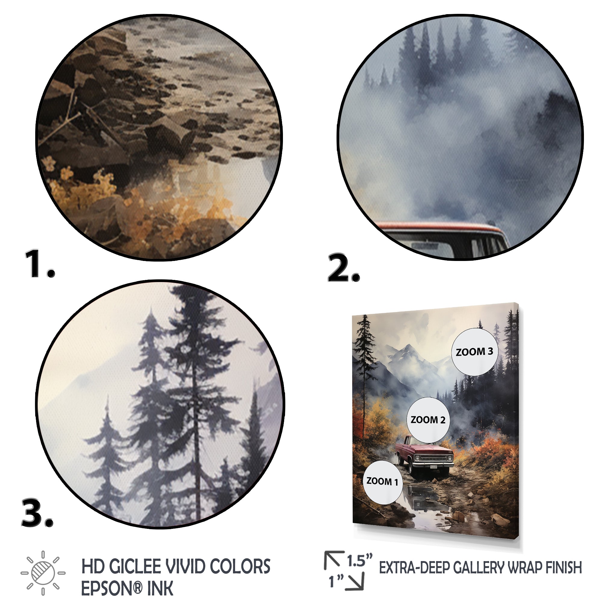 Brown Pickup Truck Misty Mountains - Pickup Truck Canvas Wall Art