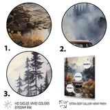 Brown Pickup Truck Misty Mountains - Pickup Truck Canvas Wall Art