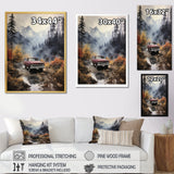 Brown Pickup Truck Misty Mountains - Pickup Truck Canvas Wall Art