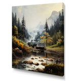 Green Pickup Truck Misty Mountains I - Pickup Truck Canvas Wall Art