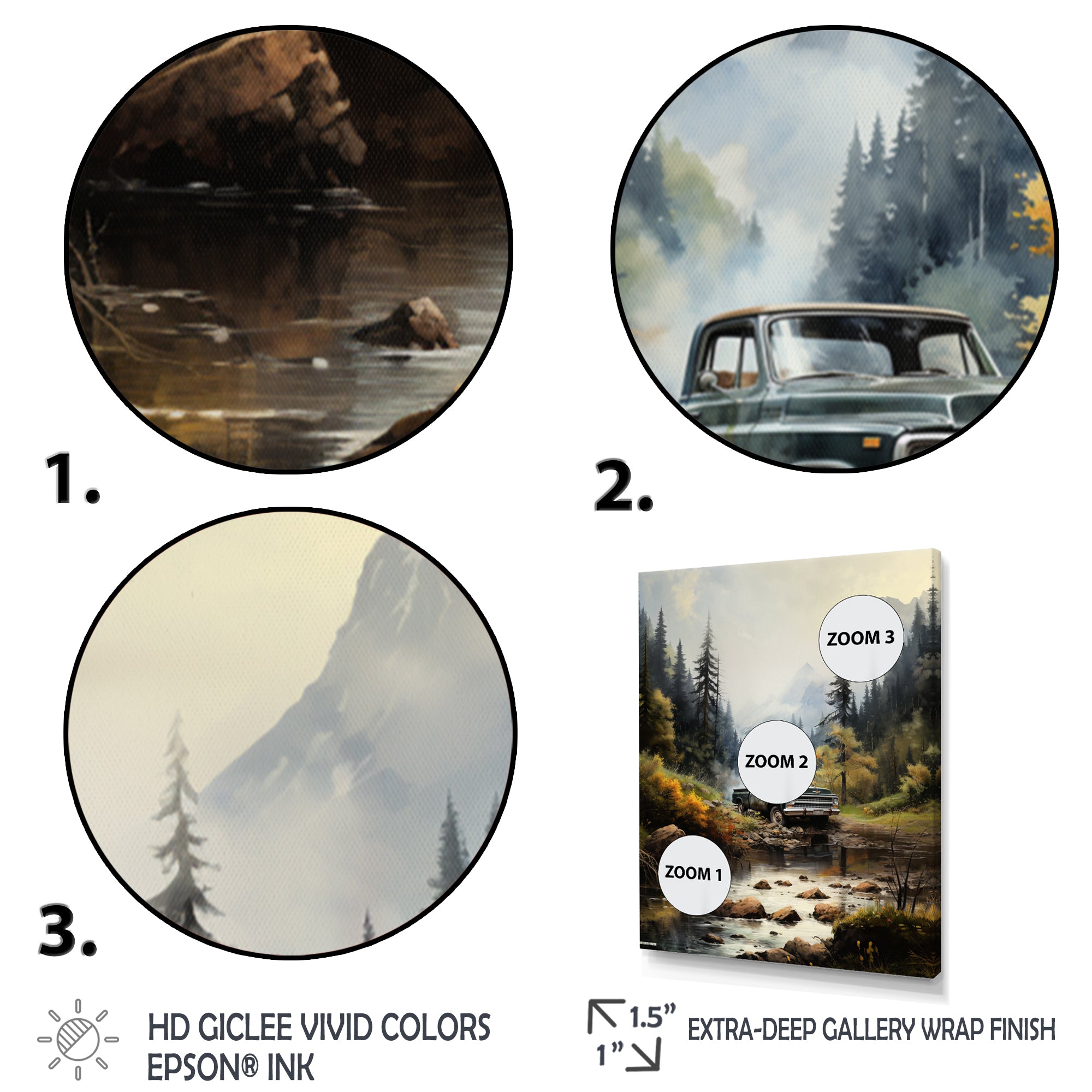 Green Pickup Truck Misty Mountains I - Pickup Truck Canvas Wall Art