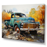Teal Vintage Pickup Automn Offroad I - Pickup Truck Canvas Wall Art