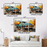 Teal Vintage Pickup Automn Offroad I - Pickup Truck Canvas Wall Art