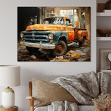 Orange Pickup Truck Mixed Perspective - Pickup Truck Canvas Wall Art