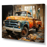 Orange Pickup Truck Mixed Perspective - Pickup Truck Canvas Wall Art
