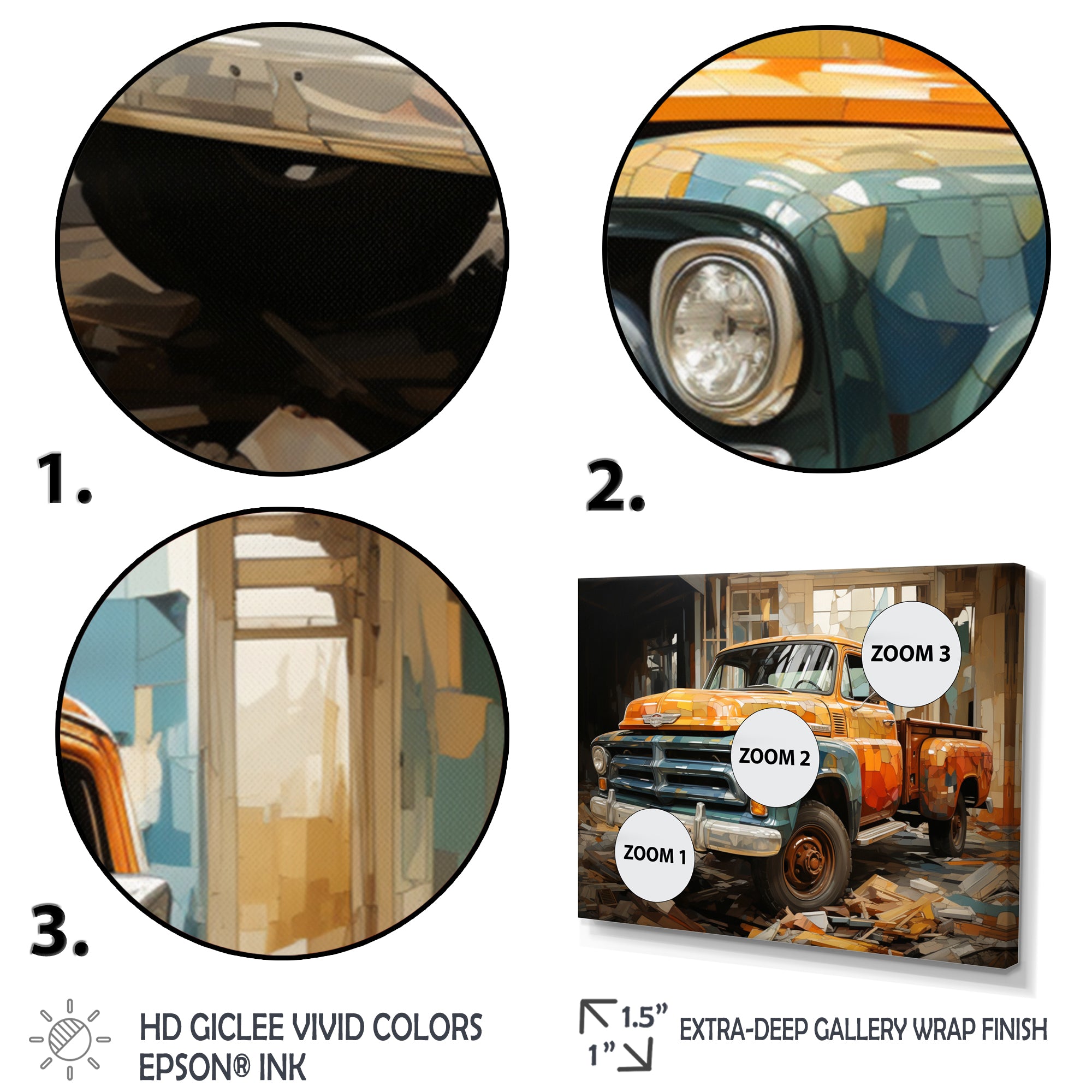 Orange Pickup Truck Mixed Perspective - Pickup Truck Canvas Wall Art