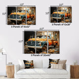 Orange Pickup Truck Mixed Perspective - Pickup Truck Canvas Wall Art