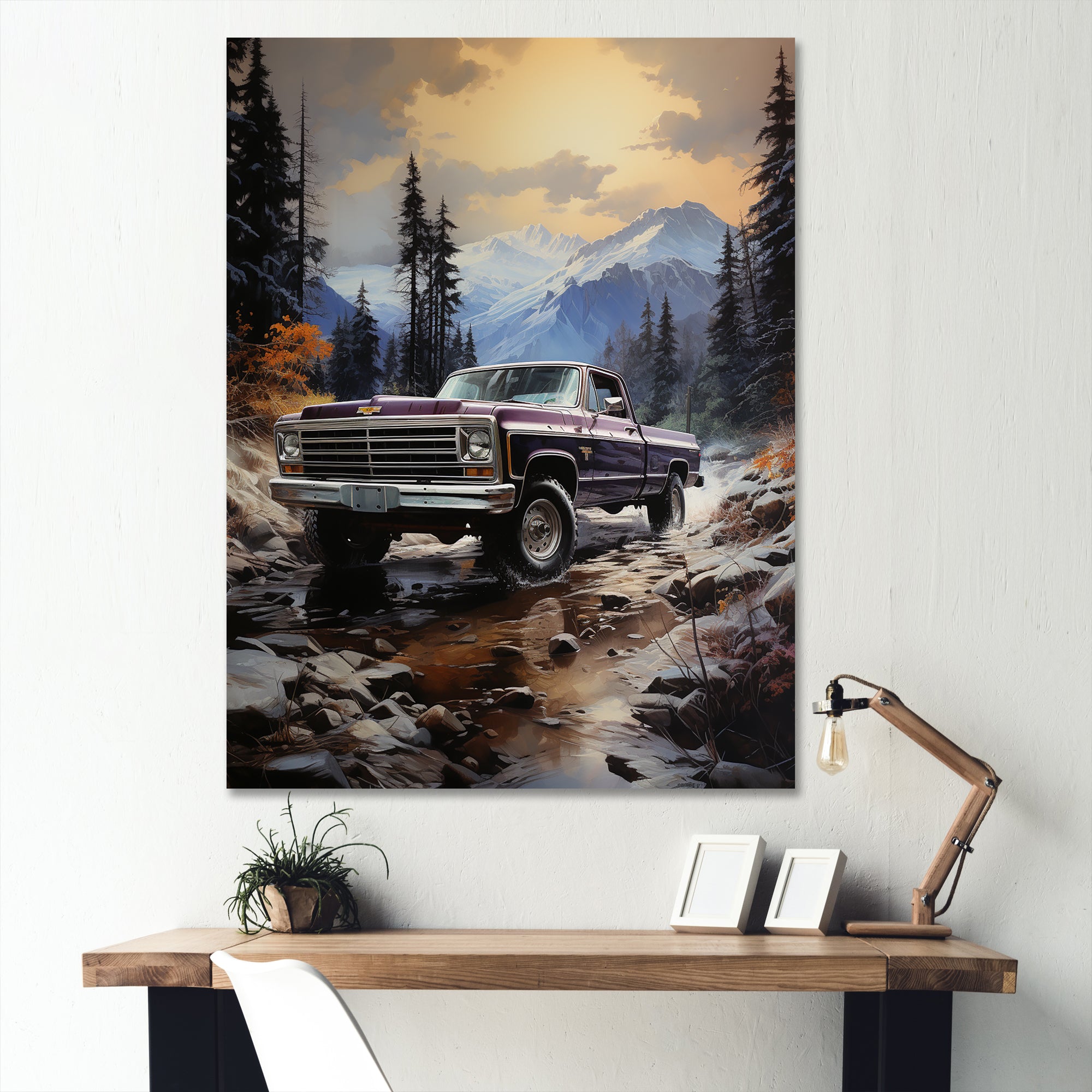 Pickup Truck Mountain Majesty - Pickup Truck Canvas Wall Art