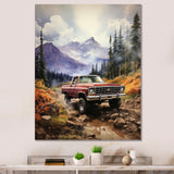 Red Pickup Truck Mountain Majesty - Pickup Truck Canvas Wall Art