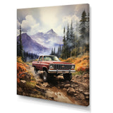 Red Pickup Truck Mountain Majesty - Pickup Truck Canvas Wall Art