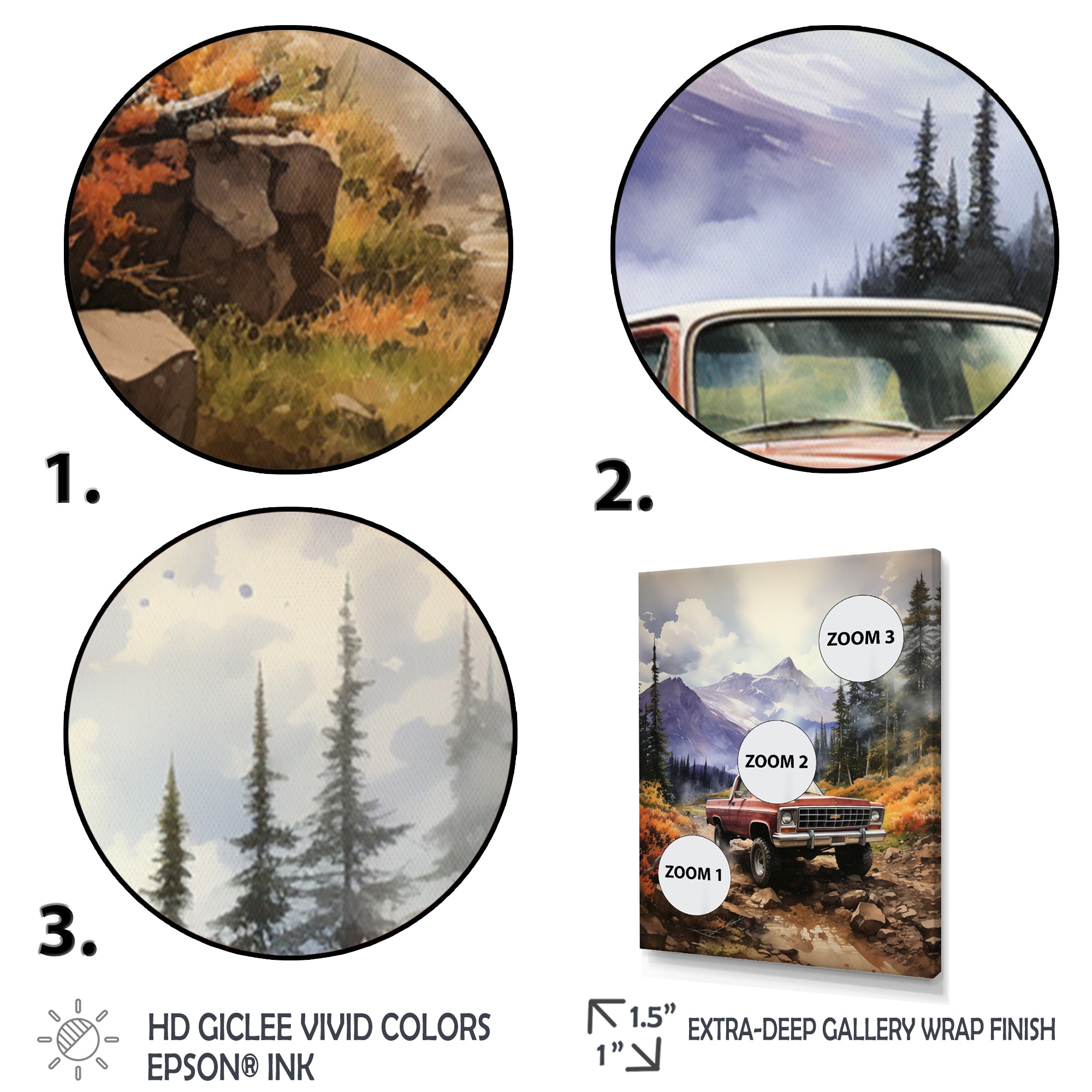 Red Pickup Truck Mountain Majesty - Pickup Truck Canvas Wall Art