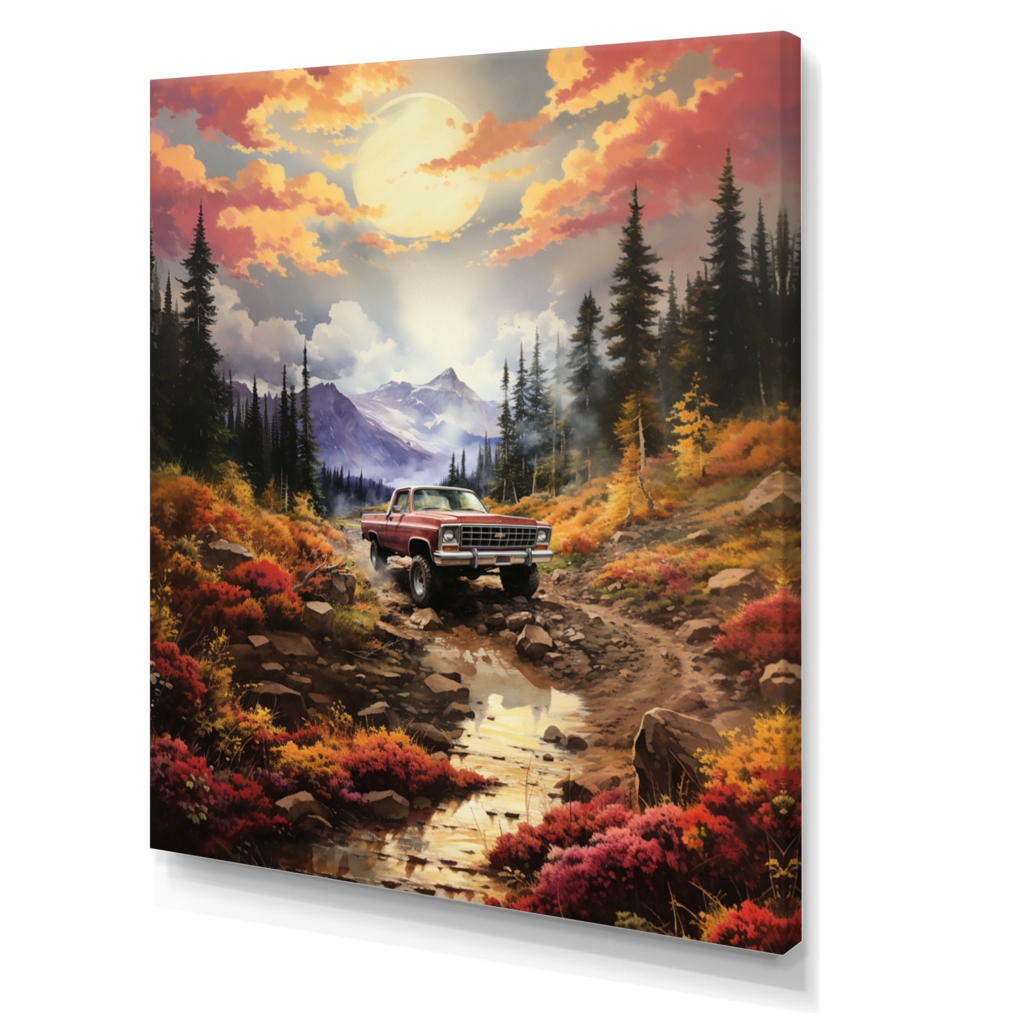 Yellow Pickup Truck Mountain Majesty - Pickup Truck Canvas Wall Art