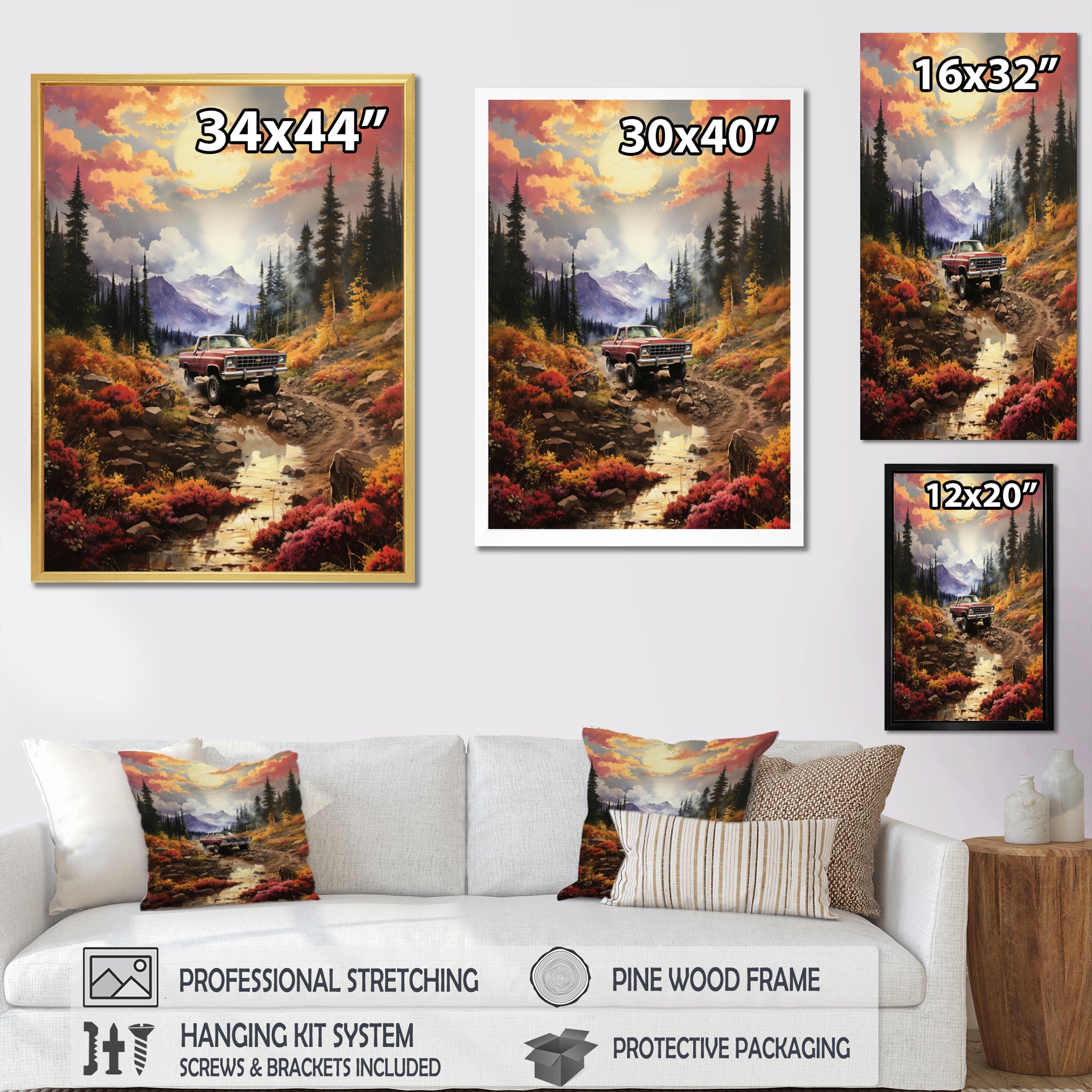 Yellow Pickup Truck Mountain Majesty - Pickup Truck Canvas Wall Art