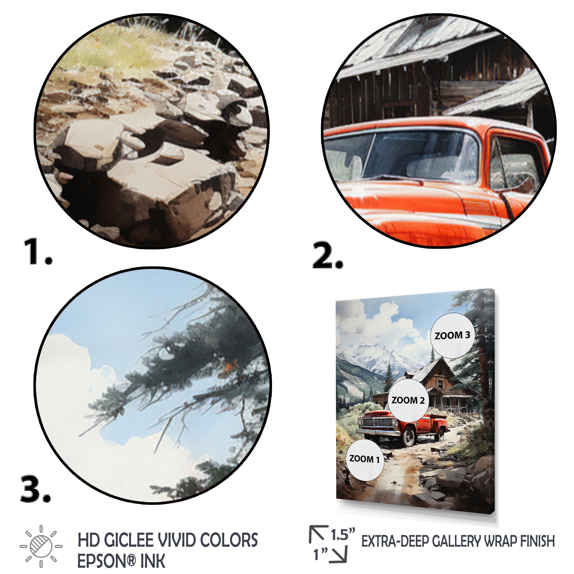 Red Pickup Truck Mountain Retreat - Pickup Truck Canvas Wall Art