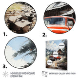 Red Pickup Truck Mountain Retreat - Pickup Truck Canvas Wall Art