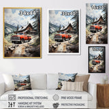 Red Pickup Truck Mountain Retreat - Pickup Truck Canvas Wall Art