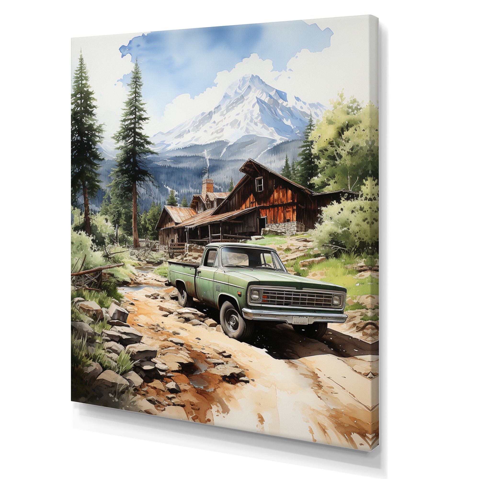 Pickup Truck Mountain Retreat - Pickup Truck Canvas Wall Art