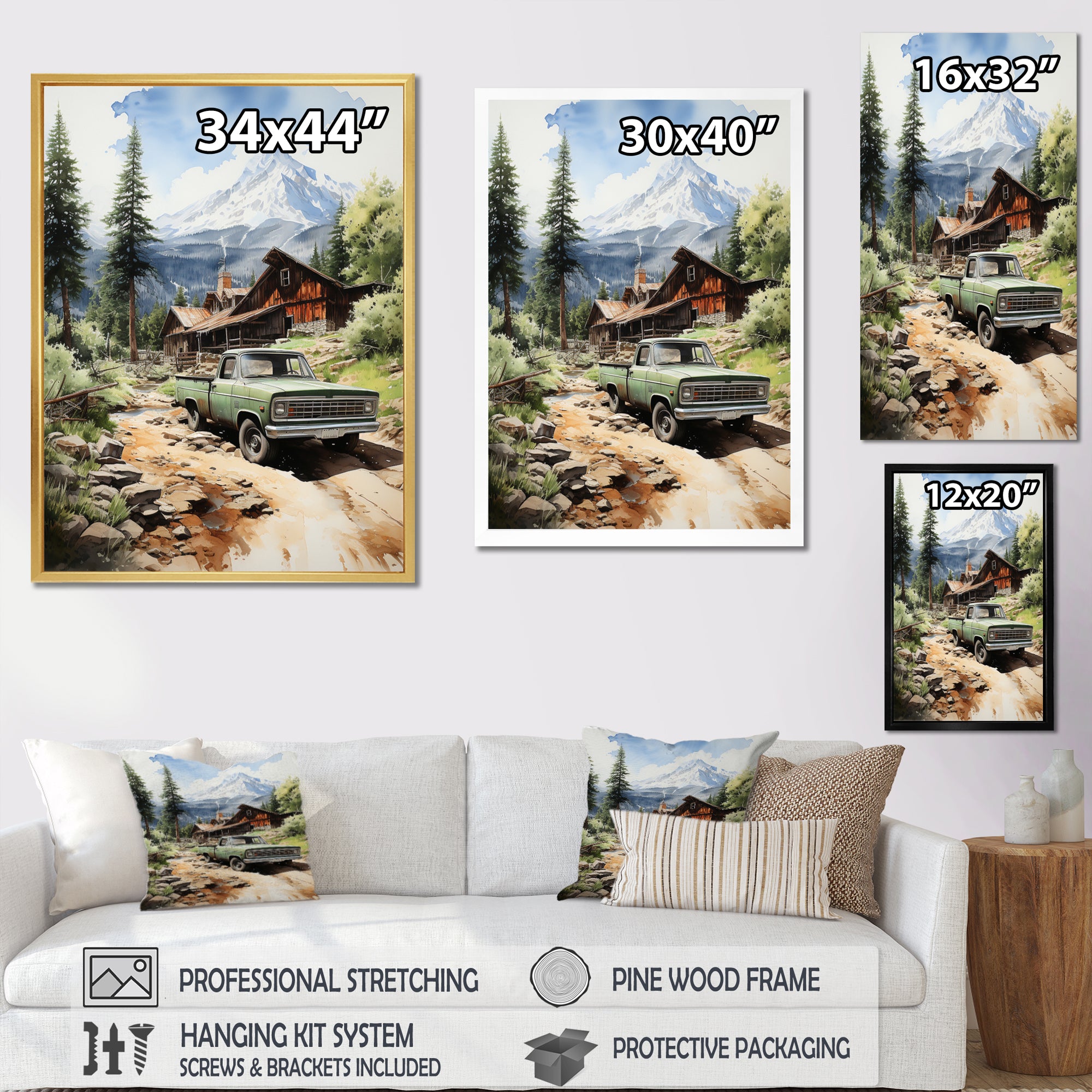 Pickup Truck Mountain Retreat - Pickup Truck Canvas Wall Art