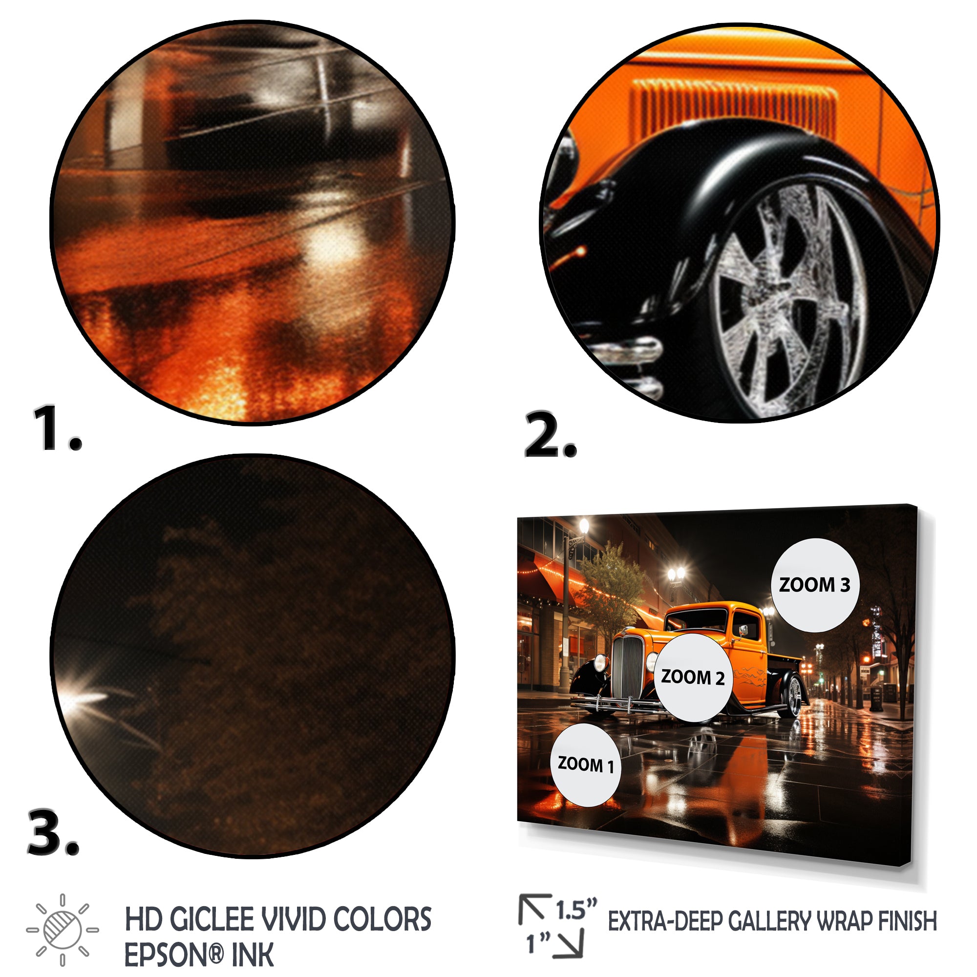 Orange Pickup Truck Night Drifters - Pickup Truck Canvas Wall Art