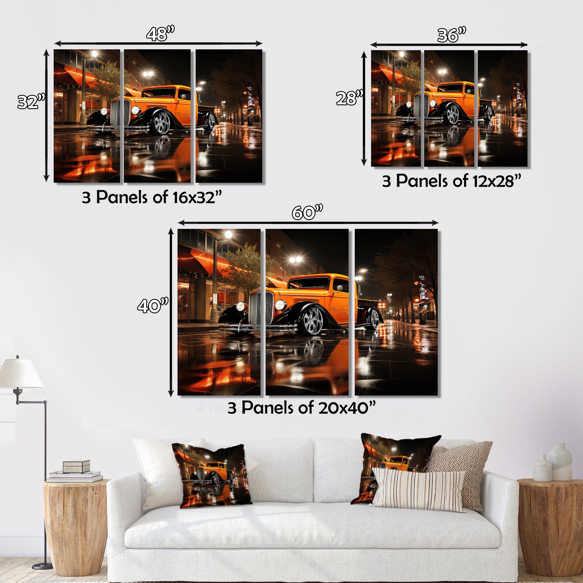 Orange Pickup Truck Night Drifters - Pickup Truck Canvas Wall Art