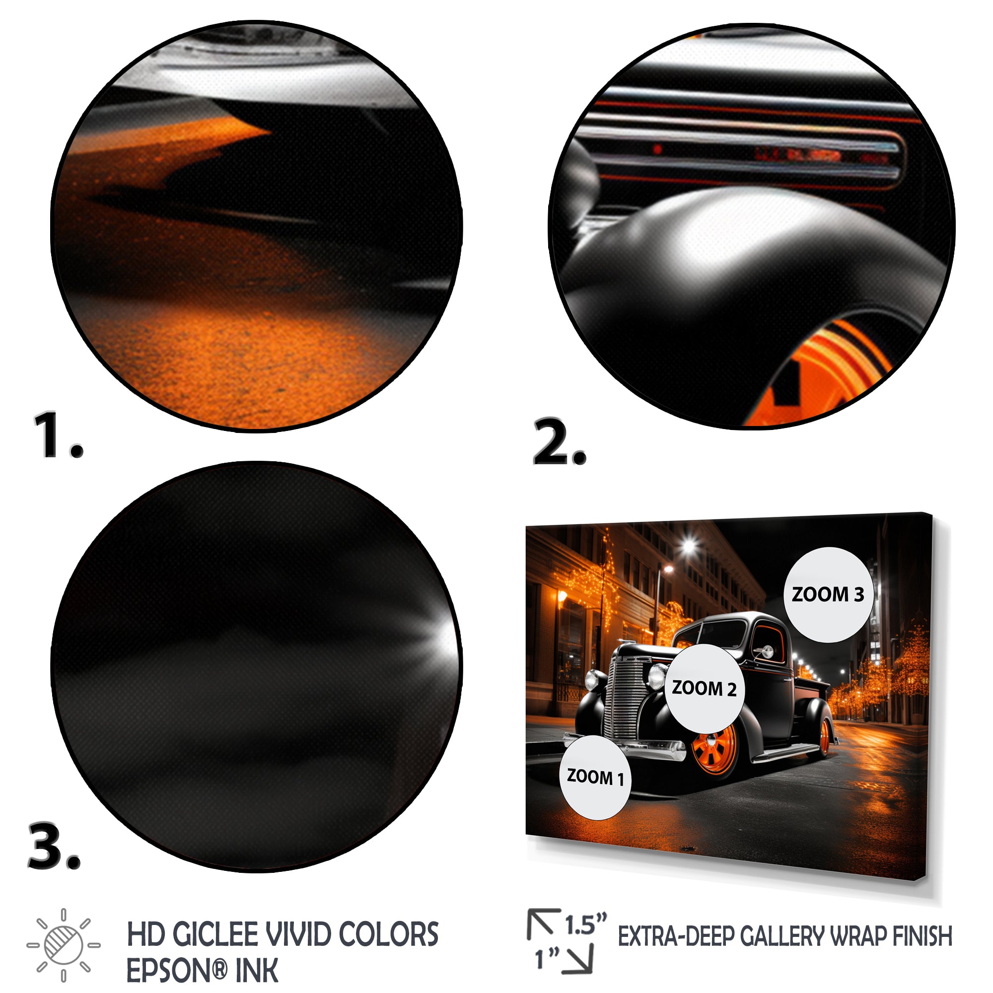 Black Orange Pickup Truck Night Drifters - Pickup Truck Canvas Wall Art