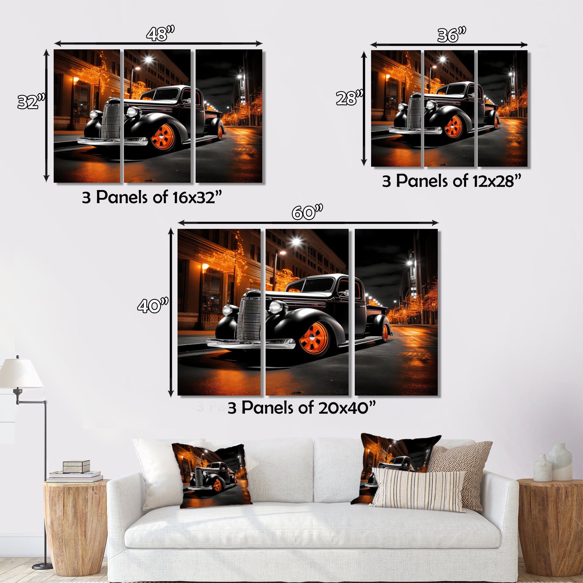 Black Orange Pickup Truck Night Drifters - Pickup Truck Canvas Wall Art