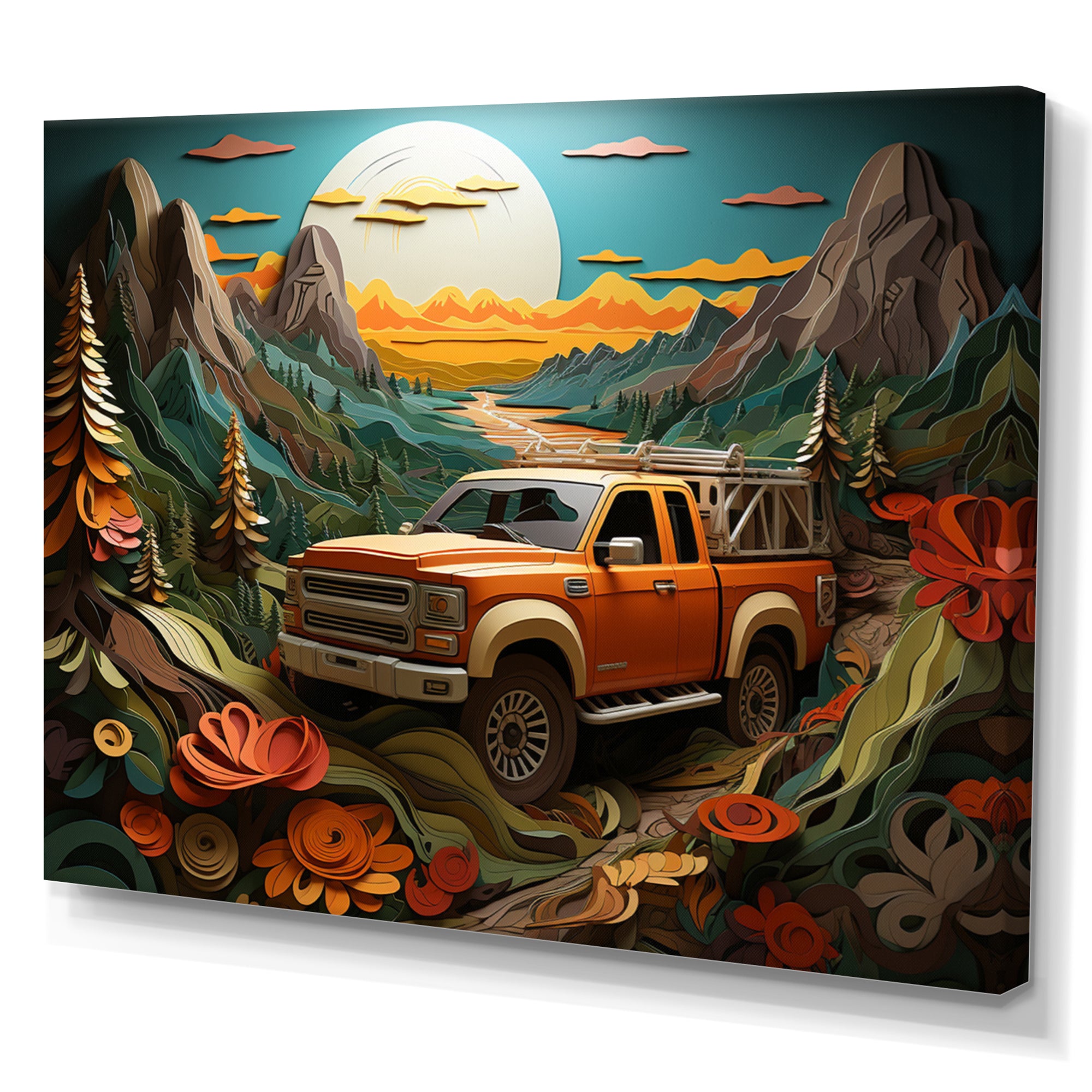 Orange Pickup Truck Offroad Adventures - Pickup Truck Canvas Wall Art