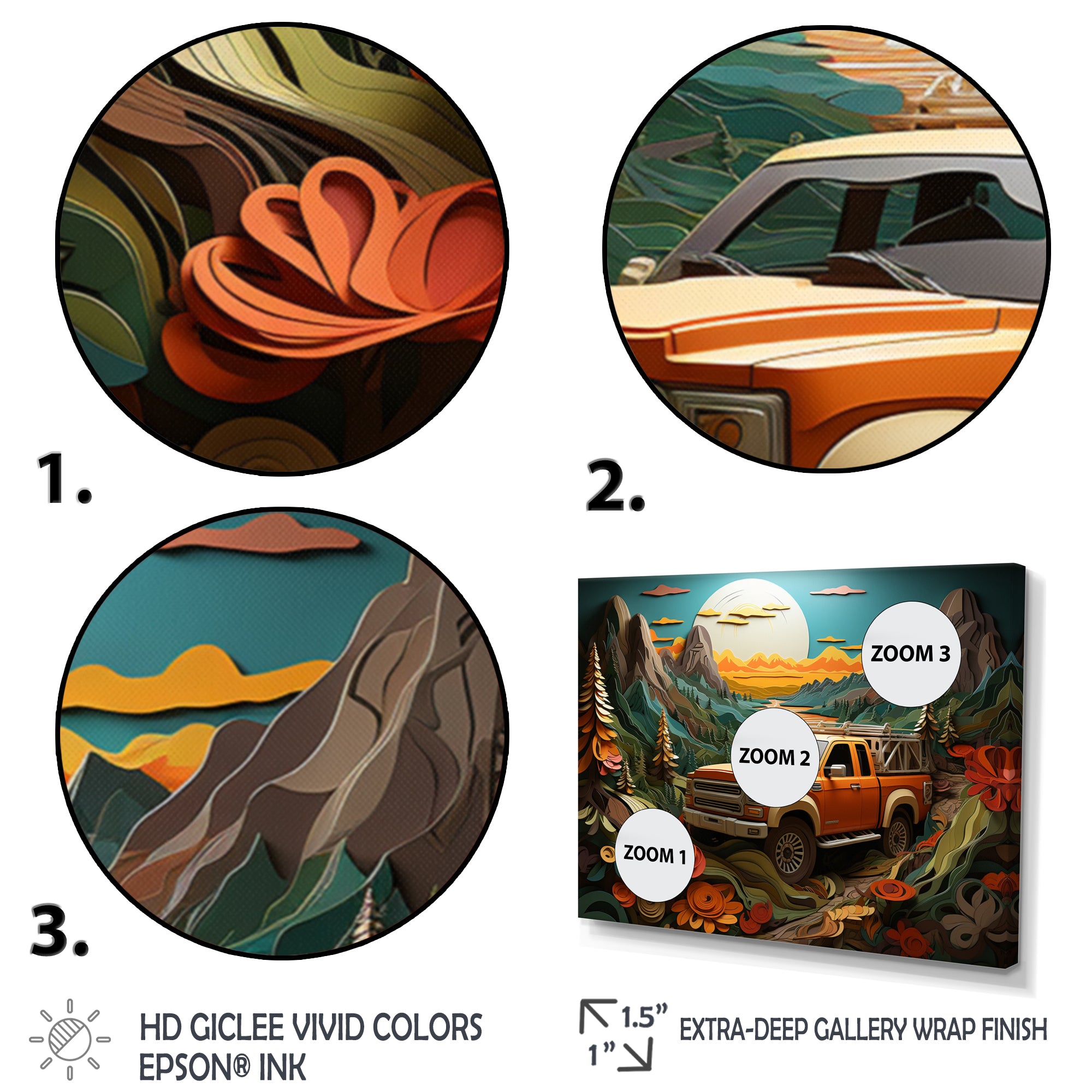 Orange Pickup Truck Offroad Adventures - Pickup Truck Canvas Wall Art