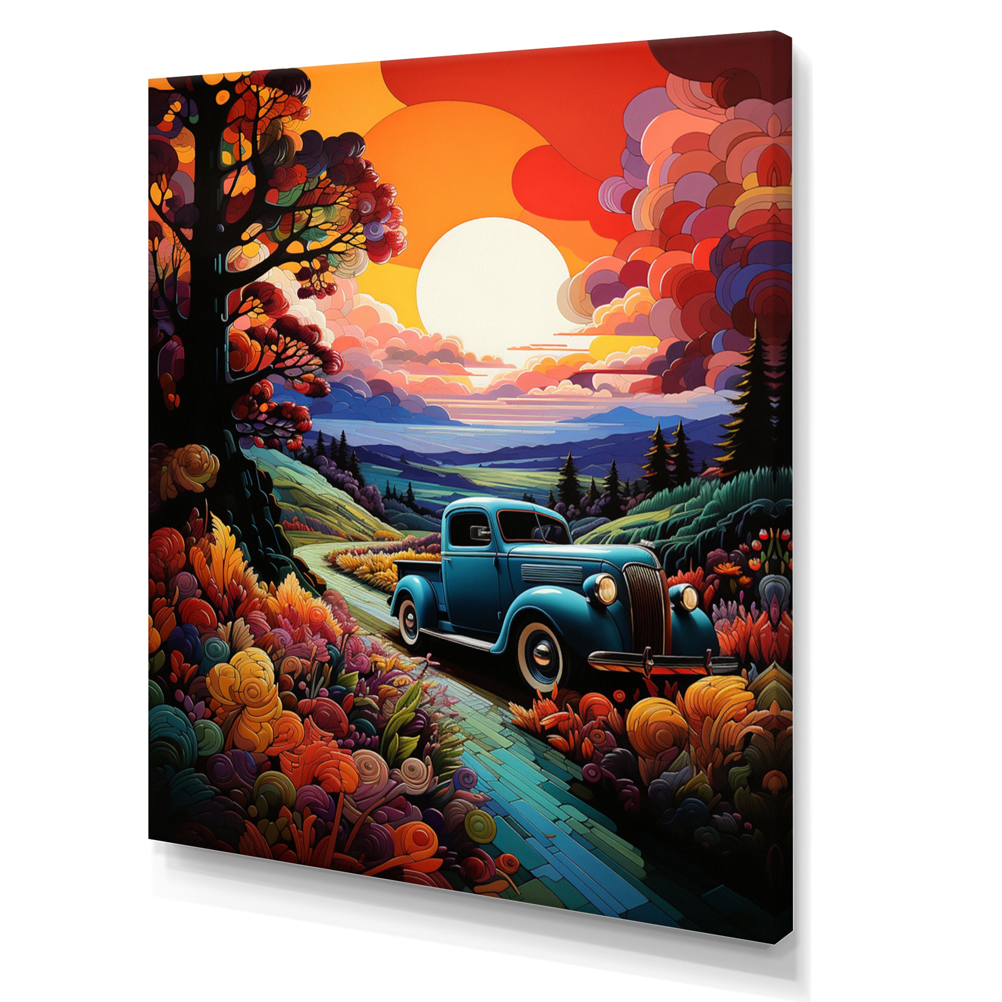 Colorful Pickup Truck Road Legends I - Pickup Truck Canvas Wall Art