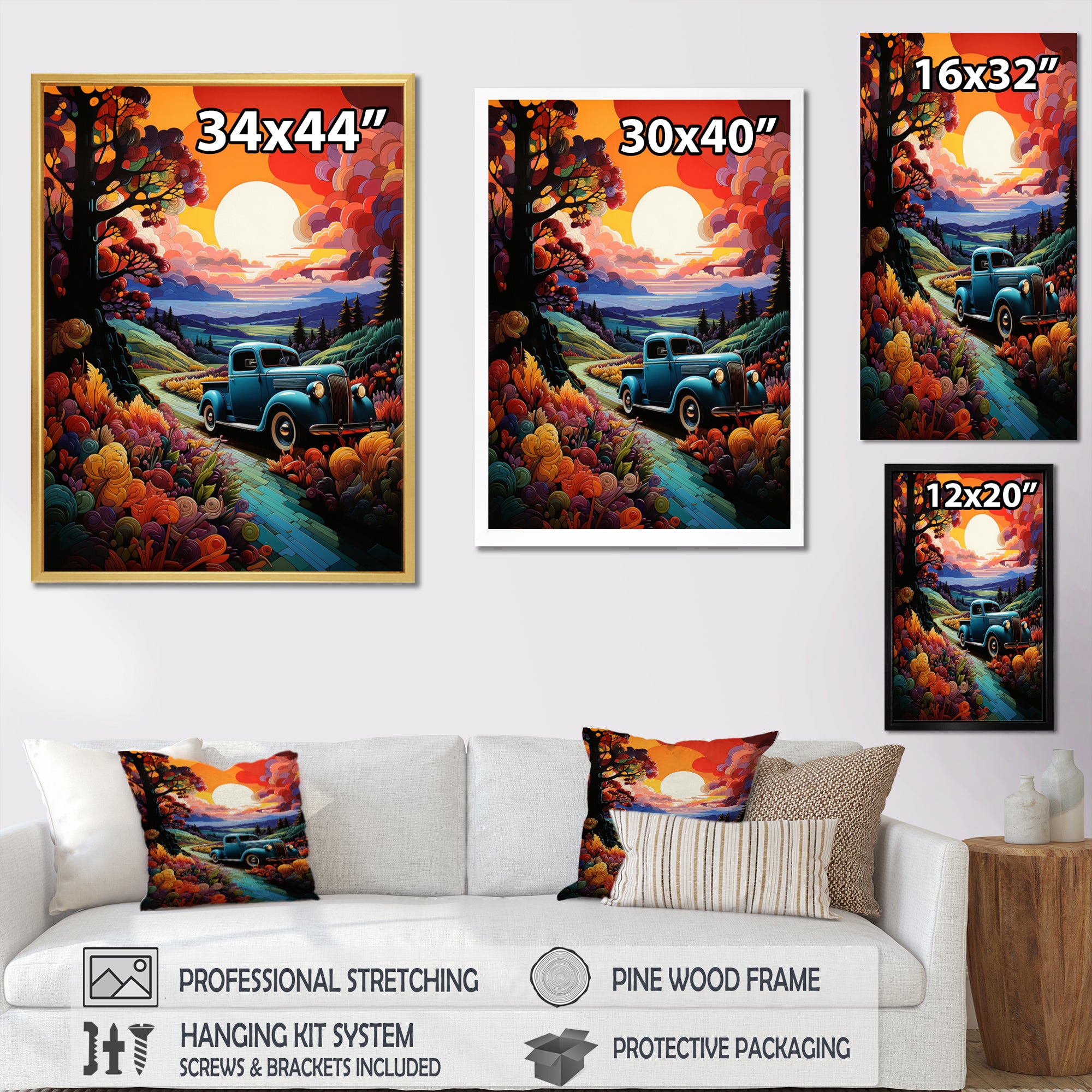 Colorful Pickup Truck Road Legends I - Pickup Truck Canvas Wall Art