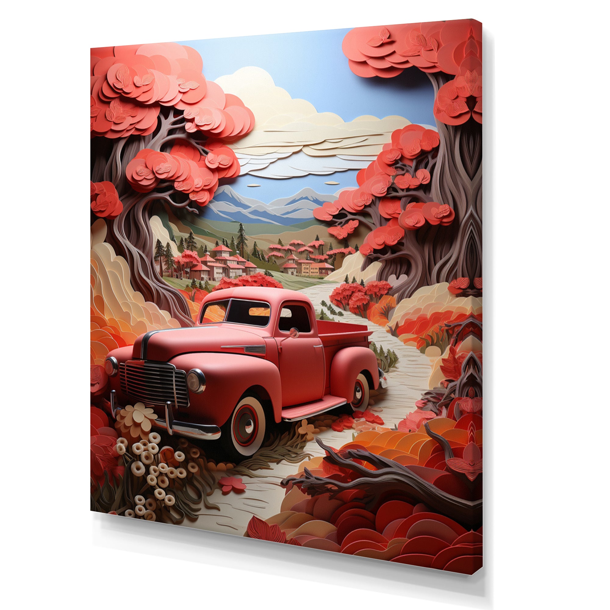 Coral Pickup Truck Road Legends I - Pickup Truck Canvas Wall Art