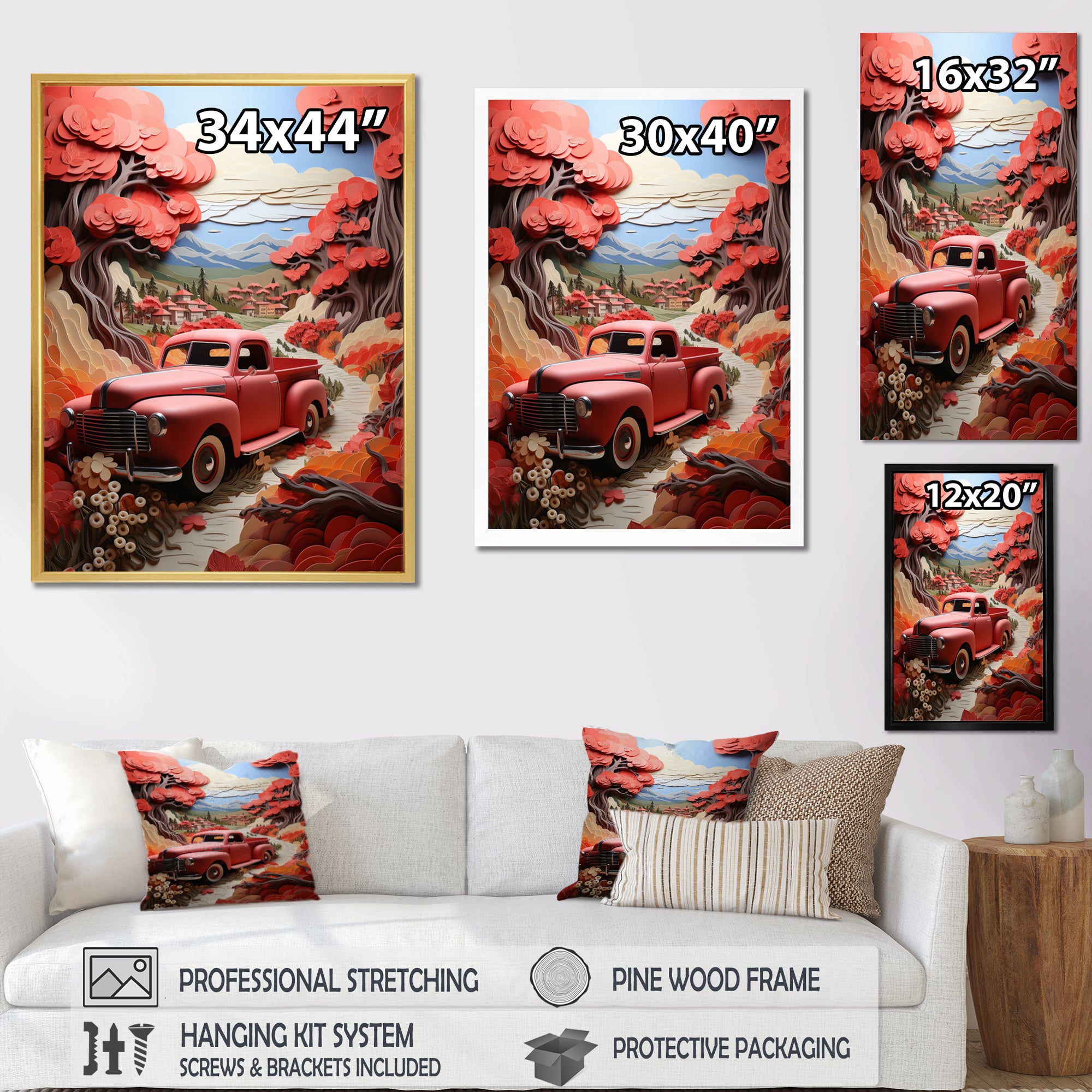 Coral Pickup Truck Road Legends I - Pickup Truck Canvas Wall Art