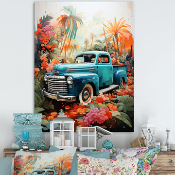 Pickup Truck Tropical Legends - Pickup Truck Canvas Wall Art
