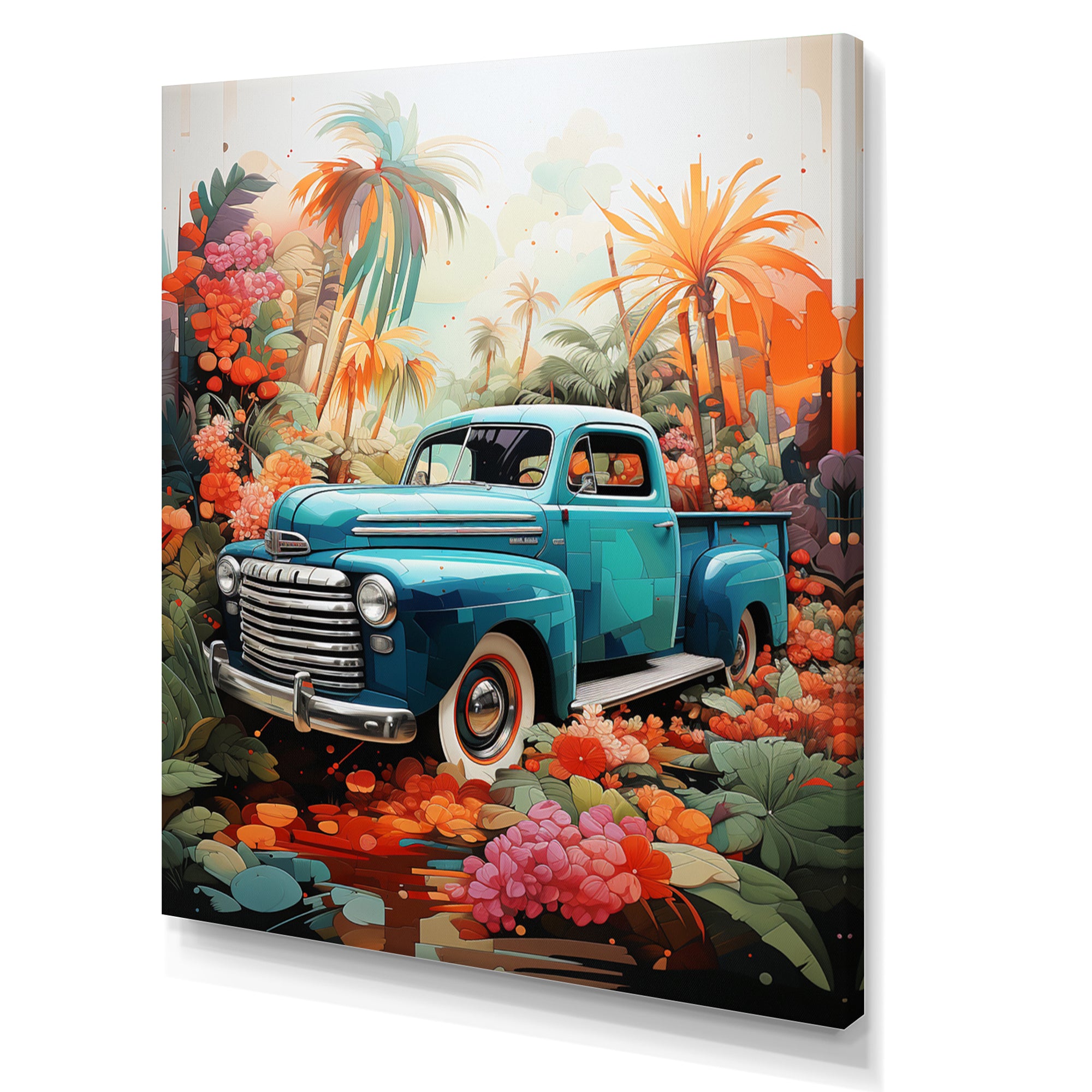Pickup Truck Tropical Legends - Pickup Truck Canvas Wall Art