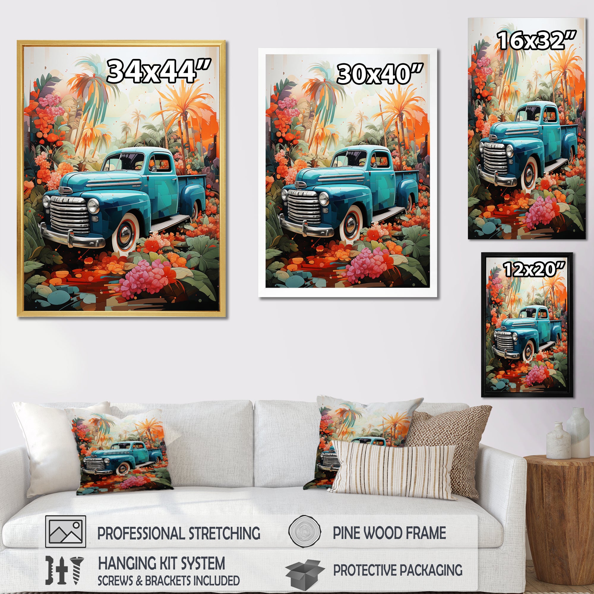 Pickup Truck Tropical Legends - Pickup Truck Canvas Wall Art