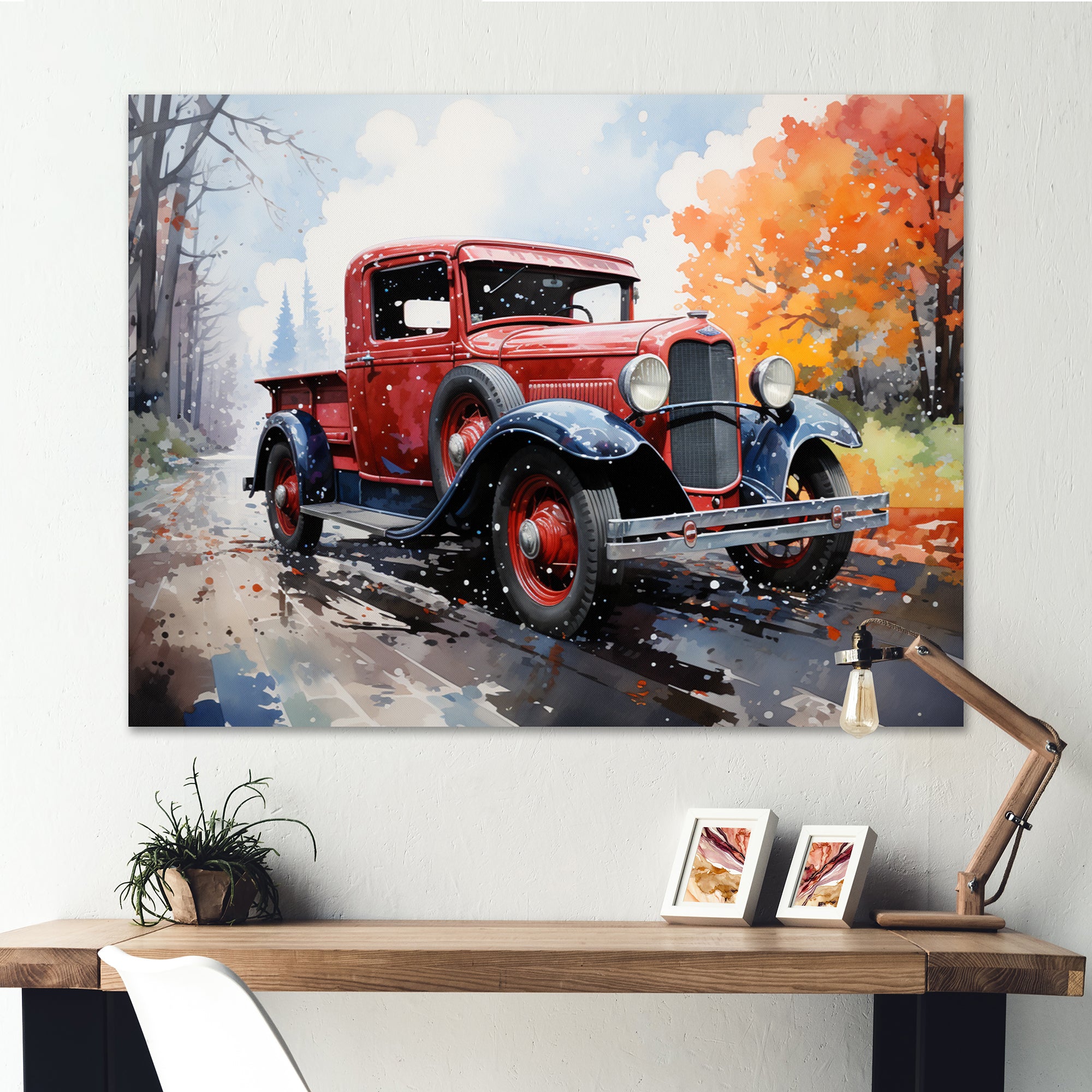 Red Pickup Truck Road Legends I - Pickup Truck Canvas Wall Art
