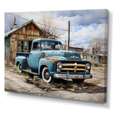 Blue Pickup Truck Roadside Nostalgia - Pickup Truck Canvas Wall Art