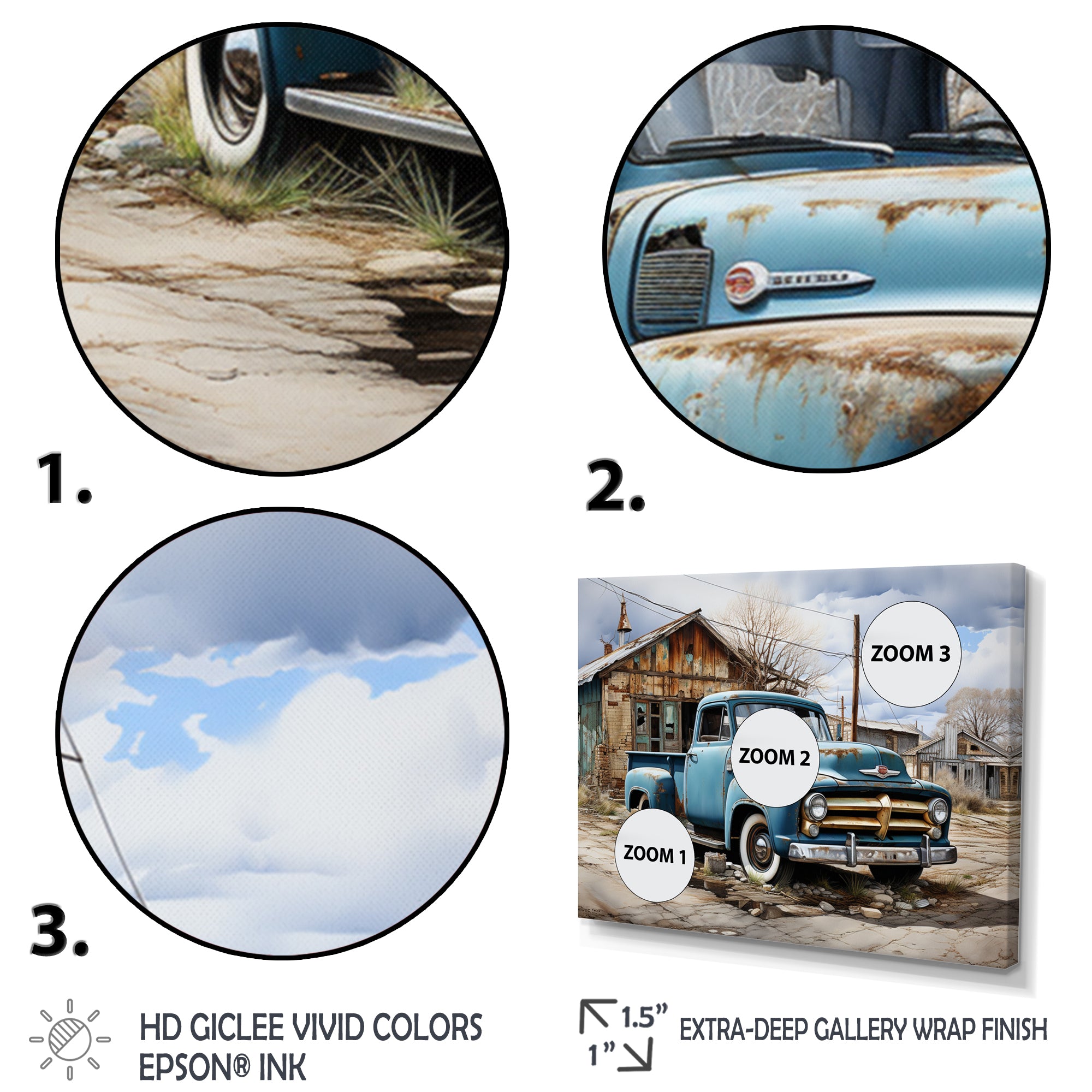 Blue Pickup Truck Roadside Nostalgia - Pickup Truck Canvas Wall Art
