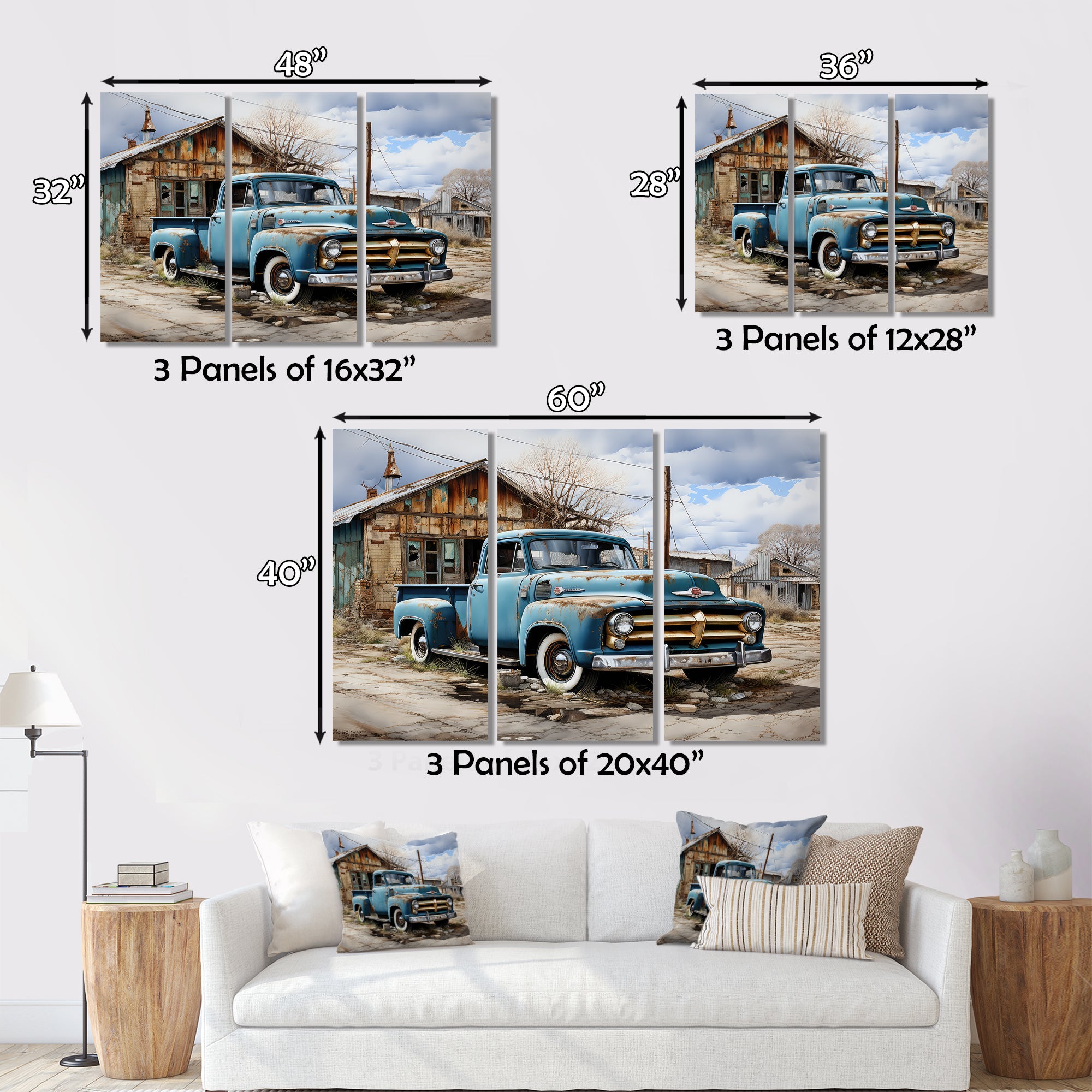 Blue Pickup Truck Roadside Nostalgia - Pickup Truck Canvas Wall Art