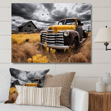 Yellow Pickup Truck Rustic Rides I - Pickup Truck Canvas Wall Art