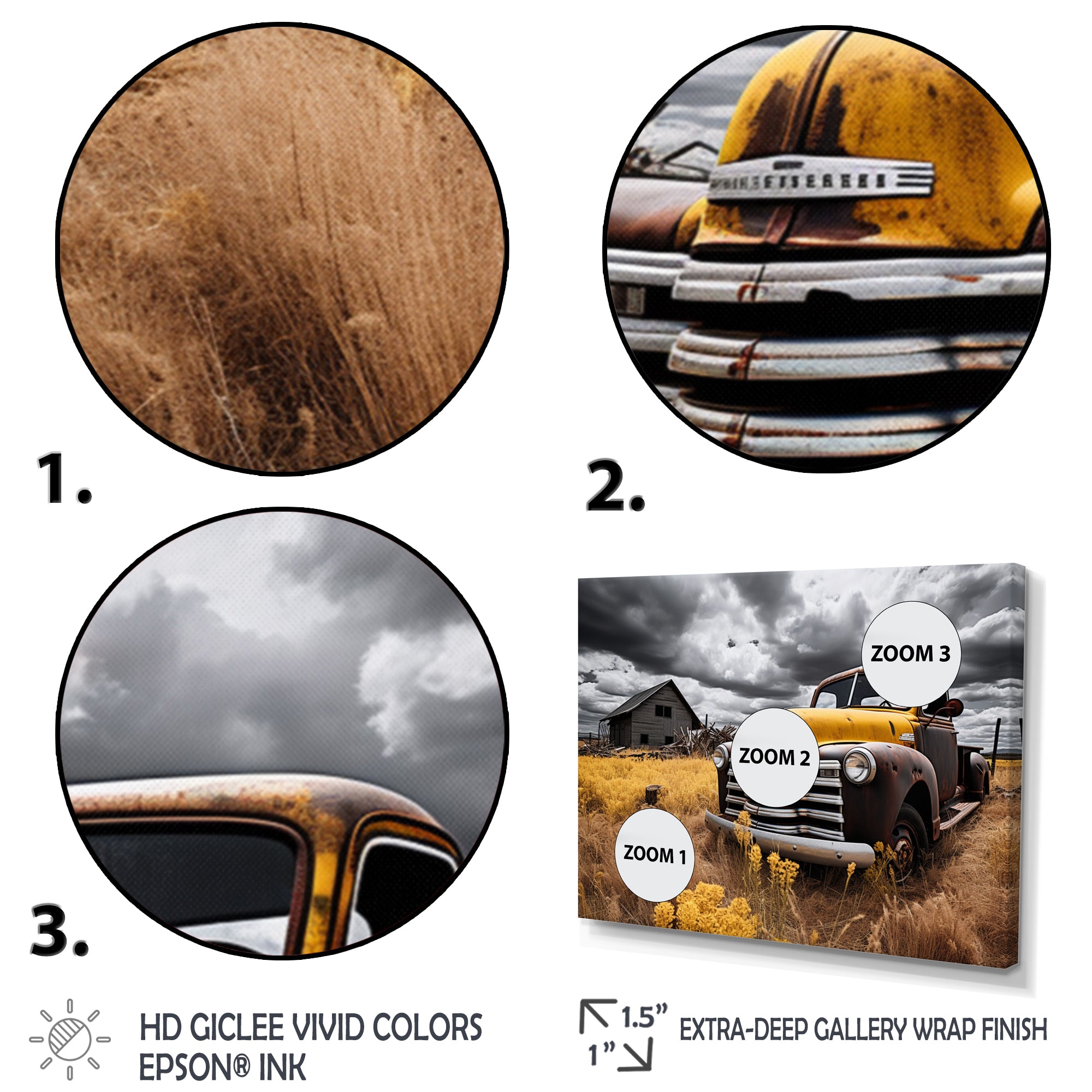 Yellow Pickup Truck Rustic Rides I - Pickup Truck Canvas Wall Art